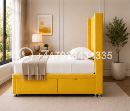 Panel Winged Single Bed – Modern Panel Winged Single Bed - Image 4