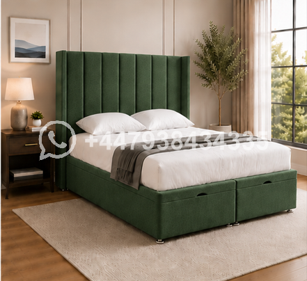 Green Upholstered Winged Bed with Modern Tufted King Frame – Royal Comfort King Size Bed