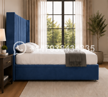 Luxury Contemporary Super King Size Winged Bed – Deluxe Modern Winged Super King Size Bed - Image 3