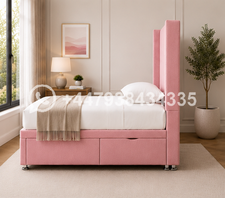 Premium Bed – Panel Winged Single Bed – Elegant Panel Winged Bed Frame - Image 4