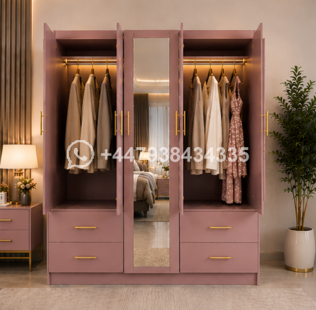 Modern 5 Door Wardrobe with Mirror & 4 Drawers