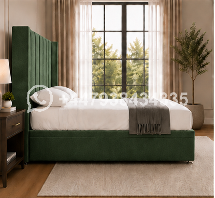 Green Upholstered Winged Bed with Modern Tufted King Frame – Royal Comfort King Size Bed - Image 4