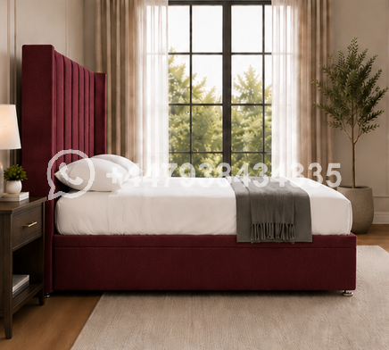 Premium Velvet Upholstered Super King Winged Bed – Luxury Super King Wingback Bed Design - Image 3