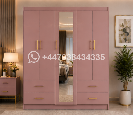 Modern 5 Door Wardrobe with Mirror & 4 Drawers - Image 3