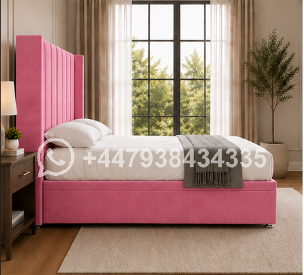 Contemporary Pink Velvet Wingback Bed with Deep Tufted Headboard – Modern Living King Winged Bed - Image 4