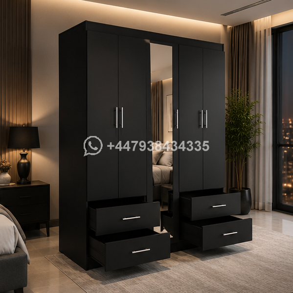 Premium 5 Door Wooden Wardrobe – Space Saver 5 Door Wardrobe with 4 Drawers - Image 2