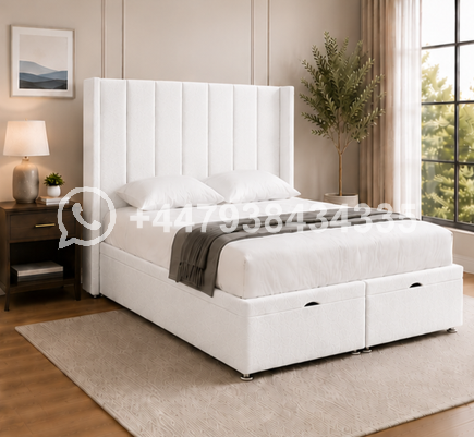 Luxury Winged Super King Size Bed – Premium Velvet Upholstered