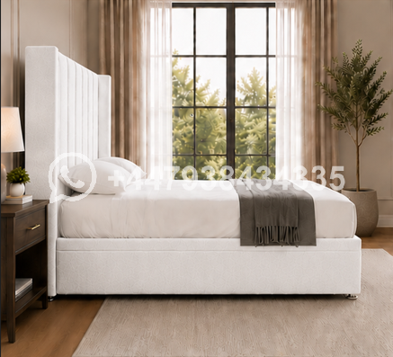 Modern White Wingback King Bed with Premium Tufted Upholstery Design - Image 4