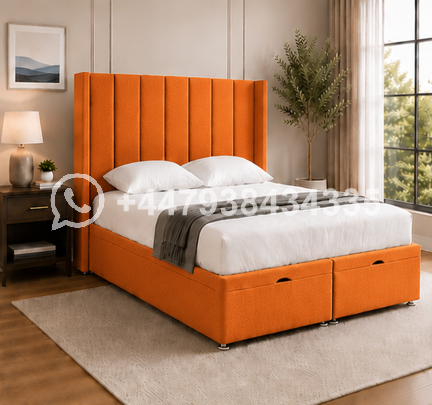 Luxury Winged Super King Size Bed with Upholstered Headboard