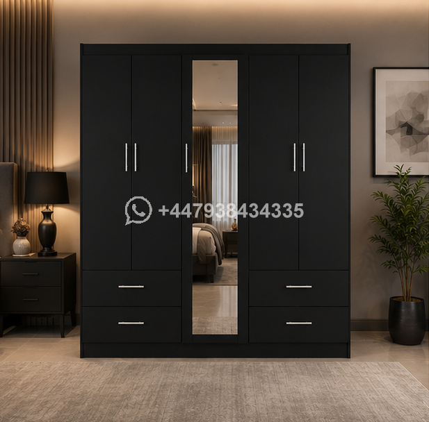 Premium 5 Door Wooden Wardrobe – Space Saver 5 Door Wardrobe with 4 Drawers - Image 3