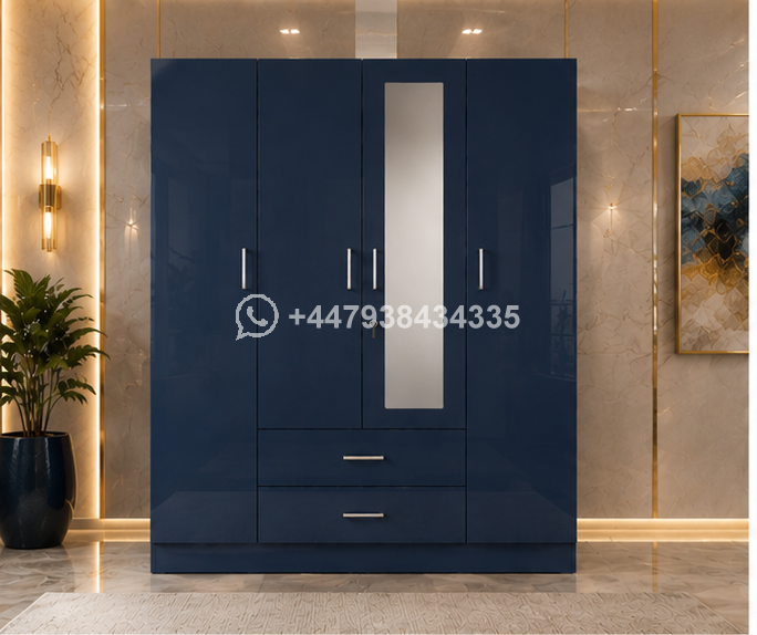 4 Door Wardrobe – Wardrobe with 1 Mirrors – Stylish 4 Door Wardrobe With Two Drawers