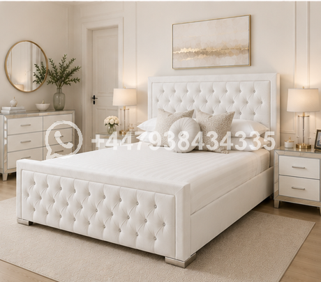 King Size Bed Frame – Modern Luxury Bedroom Style – Hilton King Size Bed – White Premium Soft Cushion Bed
