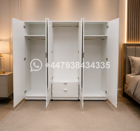 Royal Classic 6 Door Wardrobe with 2 Mirrors with 2 Drawers – Elegant Bedroom Storage Solution