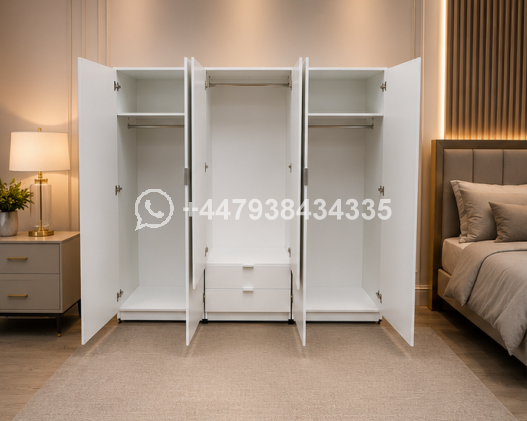 Royal Classic 6 Door Wardrobe with 2 Mirrors with 2 Drawers – Elegant Bedroom Storage Solution