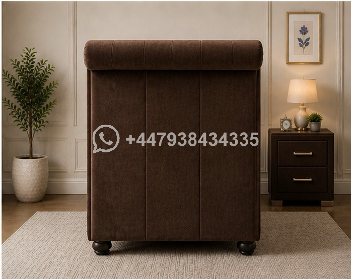 Sleigh Single Bed Velvet – Luxury Upholstered Bed - Image 3