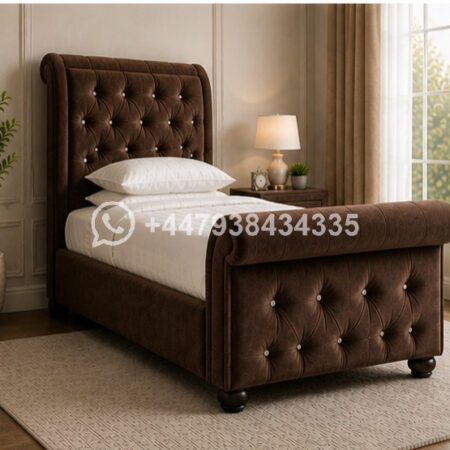 Sleigh Single Bed Velvet – Luxury Upholstered Bed