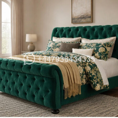 Sleigh Super King Bed Velvet – Luxury Upholstered Bed