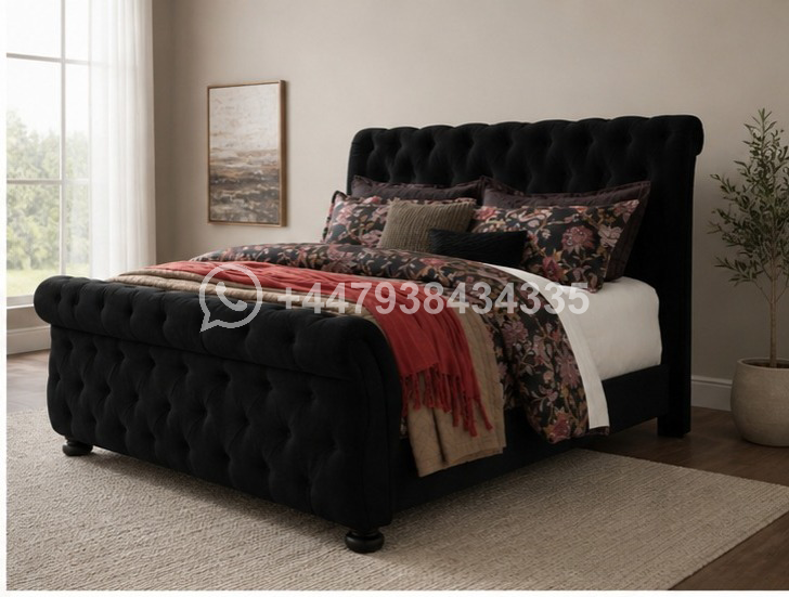 Luxury Sleigh Double Bed with Upholstered Finish - Image 2