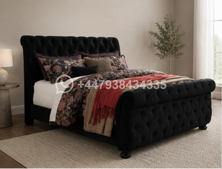 Luxury Sleigh Double Bed with Upholstered Finish