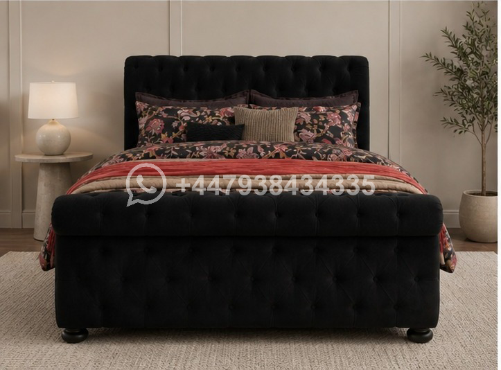 Luxury Sleigh Double Bed with Upholstered Finish - Image 4