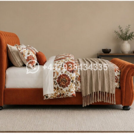 Sleigh Double Bed Velvet – Luxury Upholstered Bed