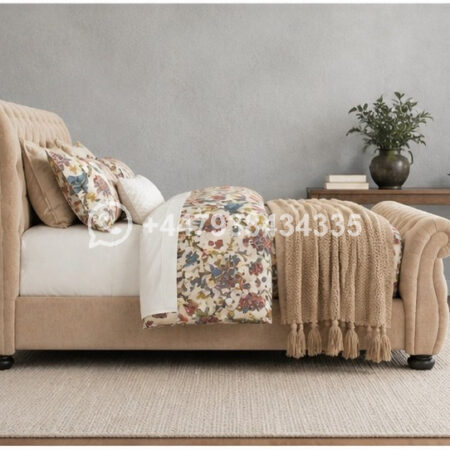 Sleigh King Size Bed Velvet – Luxury Upholstered Bed
