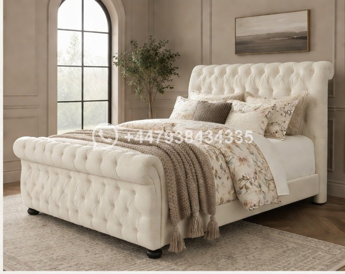 Sleigh King Size Bed Frame – Elegant Bedroom Furniture - Image 2