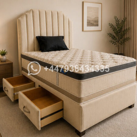 Double Divan Bed with Premium Fabric – Bed Base with Storage