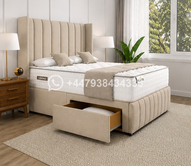 Double Divan Bed with Modern Upholstery โ Double Divan Bed with Drawers
