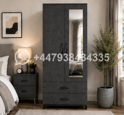 Space Saver 2 Door Wardrobe with 2 Drawers and Mirror