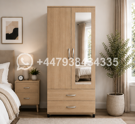 Durable Engineered Wood 2 Door Wardrobe with Mirror – Multi Storage 2 Door Wardrobe