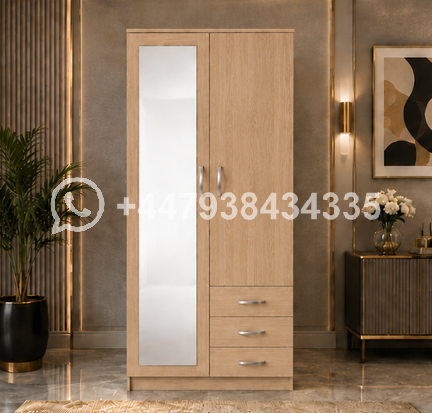 Luxe Style 2 Door Wardrobe with Mirror – 2 Door Wardrobe Beige