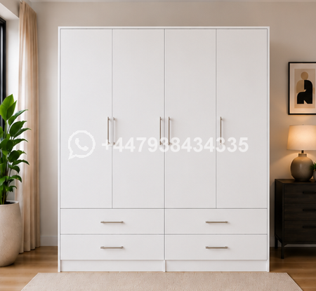 Elegant Bedroom Organizer Wardrobe – 4 Door Wardrobe with 4 Drawers