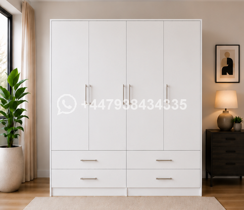 Elegant Bedroom Organizer Wardrobe – 4 Door Wardrobe with 4 Drawers
