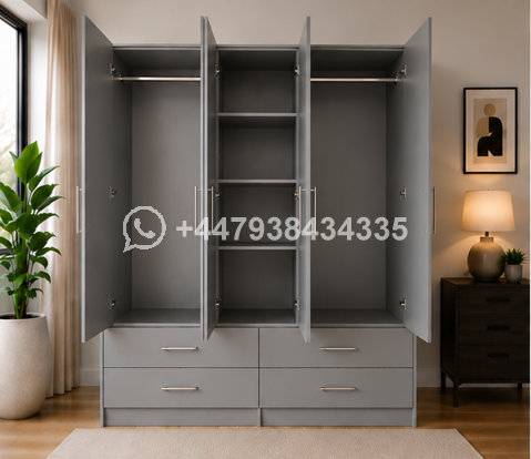 4 Door Wardrobe Cabinet with 4 Storage Drawers – Premium 4 Door Wardrobe - Image 3