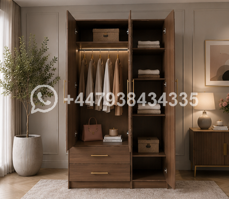 Modern Home Wardrobe with 2 Drawers & Mirror – Wardrobe with Mirror Panel