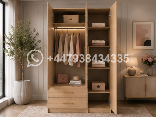 Elegant Closet Organizer with Drawers and Mirror β Large Capacity Triple Door Wardrobe with Mirror
