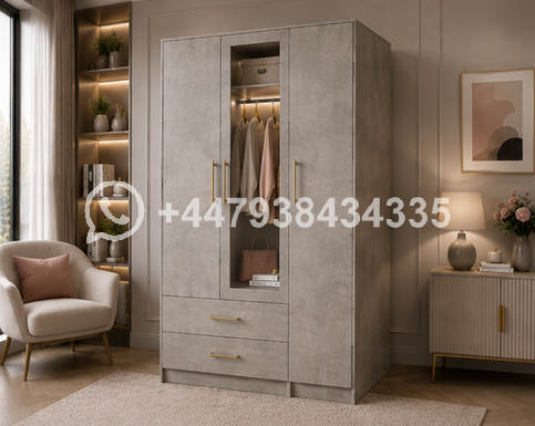 Durable Triple Door Wardrobe with Drawer Storage β Wardrobe - Image 2