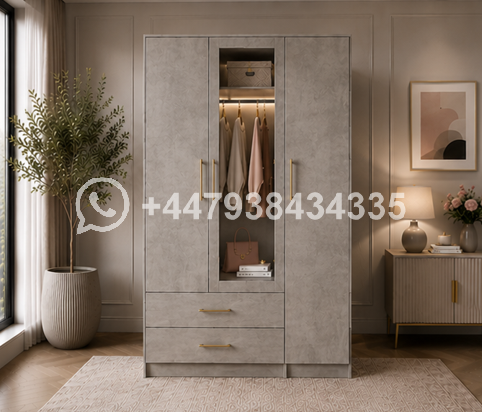 Durable Triple Door Wardrobe with Drawer Storage β Wardrobe - Image 3