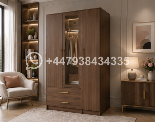 Modern Home Wardrobe with 2 Drawers & Mirror β Wardrobe with Mirror Panel - Image 2