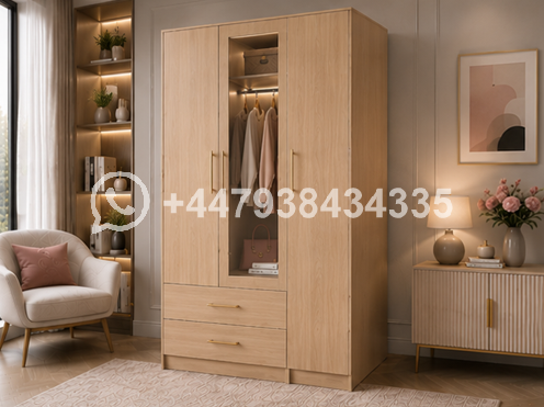 Elegant Closet Organizer with Drawers and Mirror β Large Capacity Triple Door Wardrobe with Mirror - Image 4