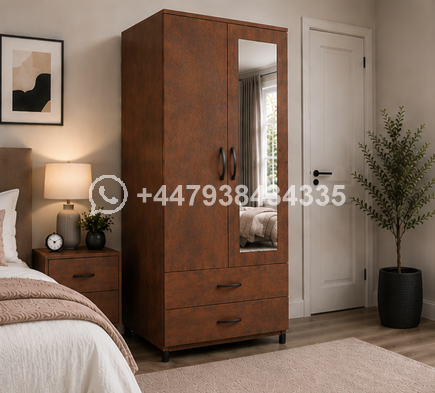 Compact 2 Door Wardrobe with Full Length Mirror – Stylish Double Door Wardrobe - Image 3