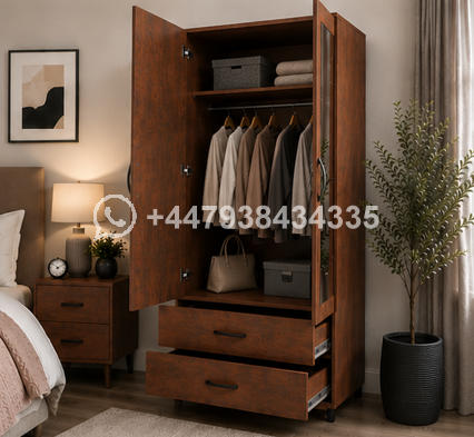 Compact 2 Door Wardrobe with Full Length Mirror – Stylish Double Door Wardrobe - Image 4