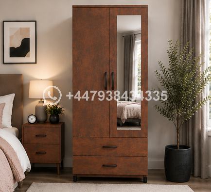 Compact 2 Door Wardrobe with Full Length Mirror – Stylish Double Door Wardrobe