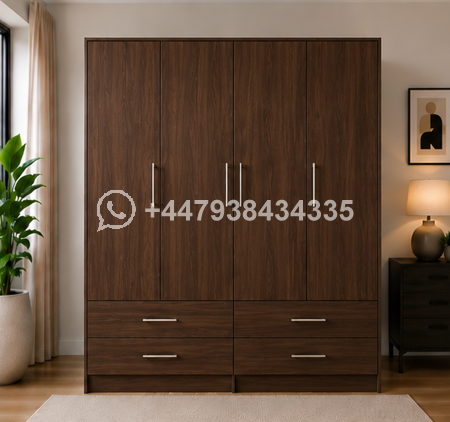 Luxury 4 Door Wardrobe with Spacious Drawers – Wardrobe with Drawers