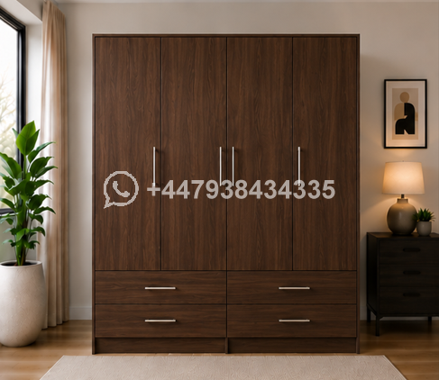 Luxury 4 Door Wardrobe with Spacious Drawers – Wardrobe with Drawers