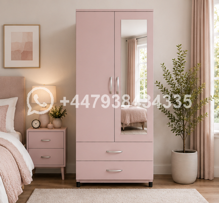 Modern Bedroom Armoire with Mirror and Drawers – Functional 2 Door Wardrobe with Storage Drawers