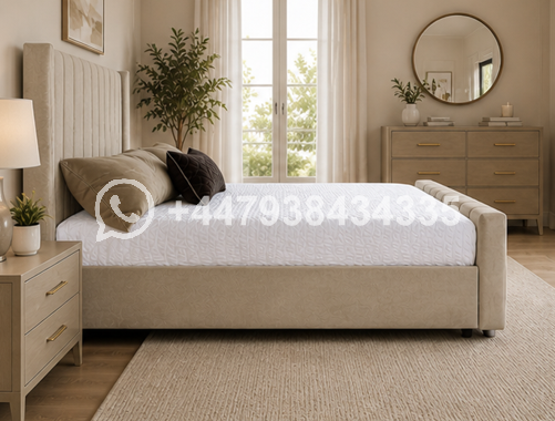 Panel Double size Bed – Soft Upholstered Headboard Design - Image 4