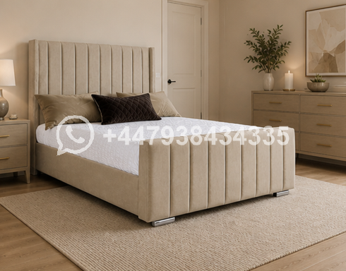 Panel Double size Bed – Soft Upholstered Headboard Design - Image 3