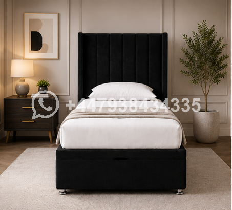 Modern Fabric Wingback Single Bed – Deluxe Panel Single Bed Frame - Image 4